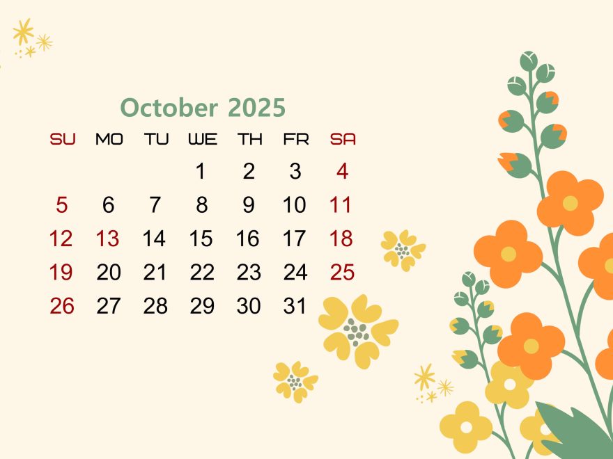 Floral Printable calendar for October 2025