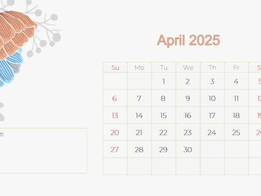 Printable calendar with notes for April 2025